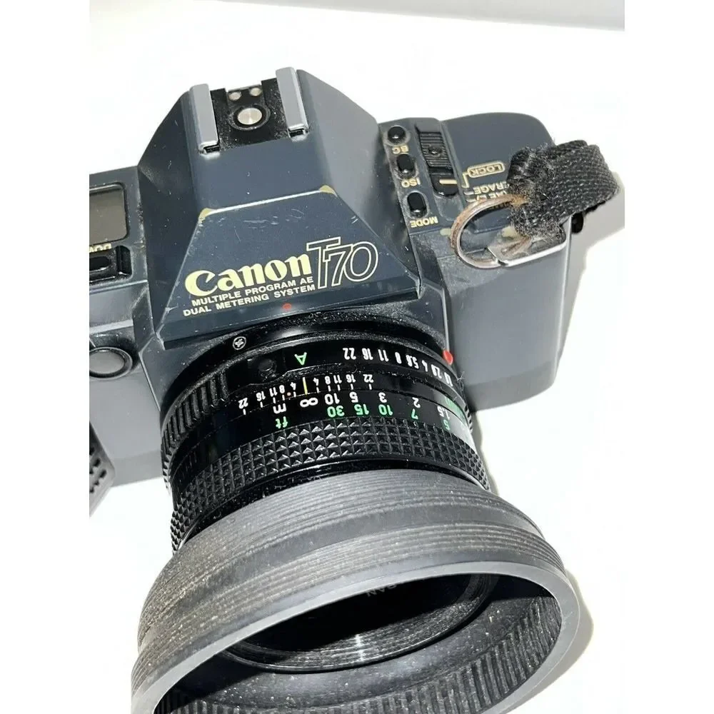 Canon T70 Multiple Program AE W/ 50mm Canon Lens / Untested With Bag & Strap